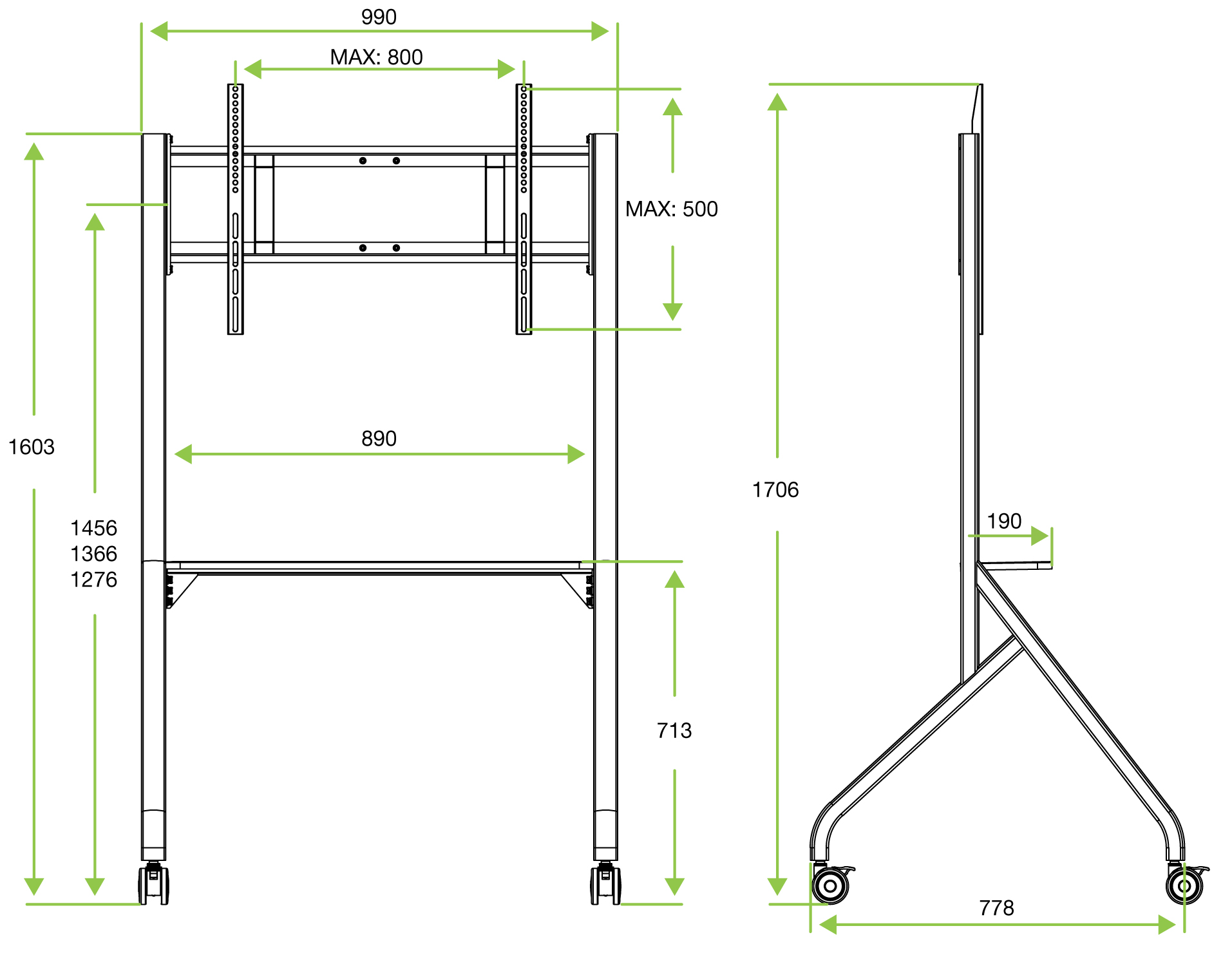 Supporto Mobile da Pavimento Multifunzione per TV LCD/LED/Plasma 55-86'' Nero - immagine 3