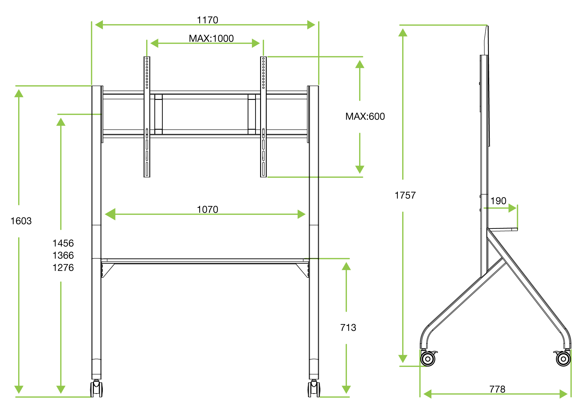 Supporto Mobile da Pavimento Multifunzione per TV LCD/LED/Plasma 65-100'' Nero - immagine 3