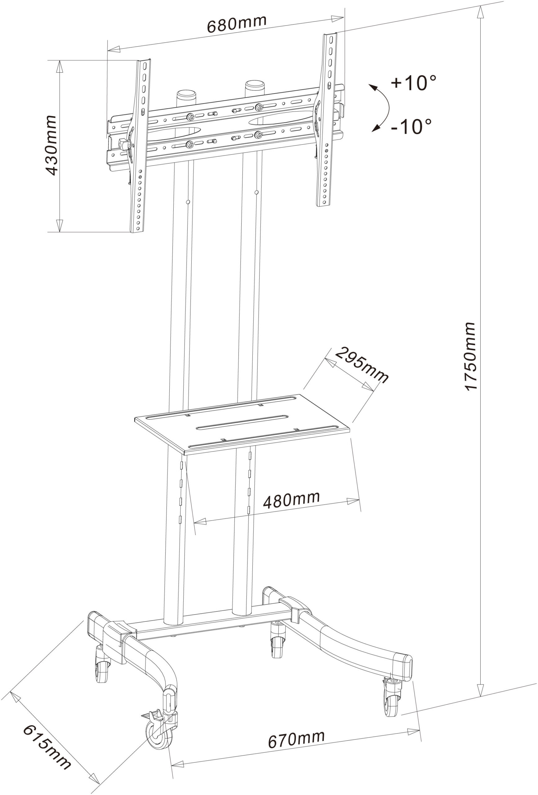 Supporto Mobile da Pavimento per TV LED/LCD 32-70'' con Mensola - immagine 2