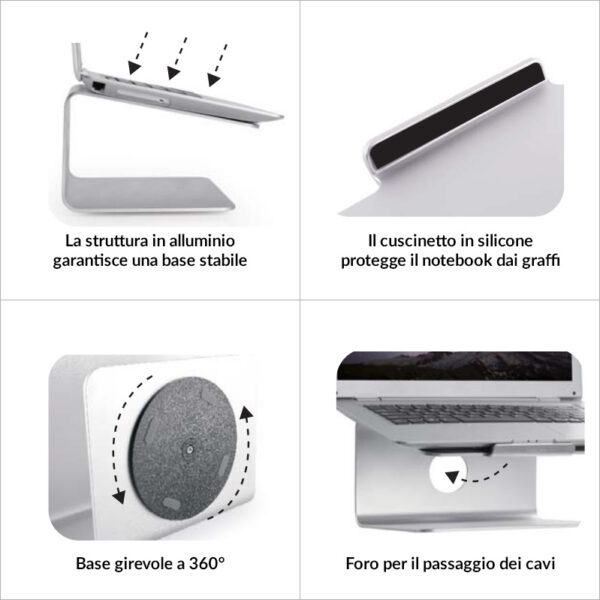 Supporto per Notebook in Alluminio Base Girevole - immagine 5