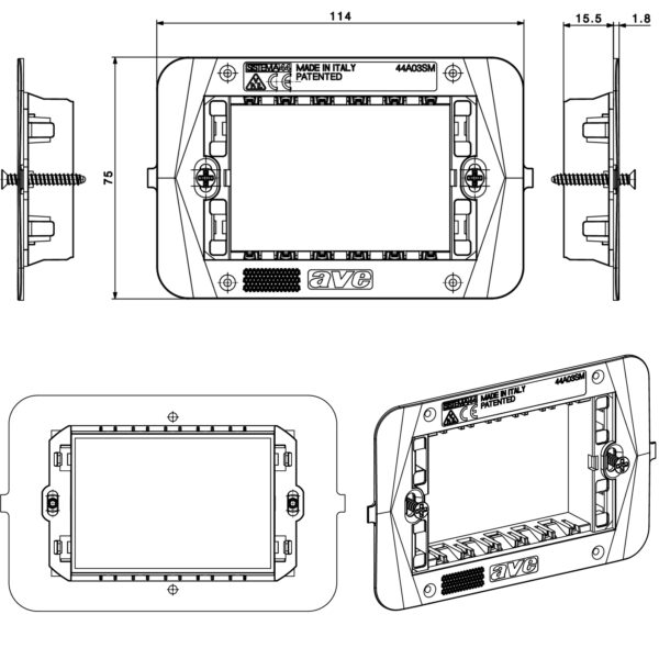 Supporto Smart44 con Viti per Scatole Rettangolari 3 Moduli - immagine 2