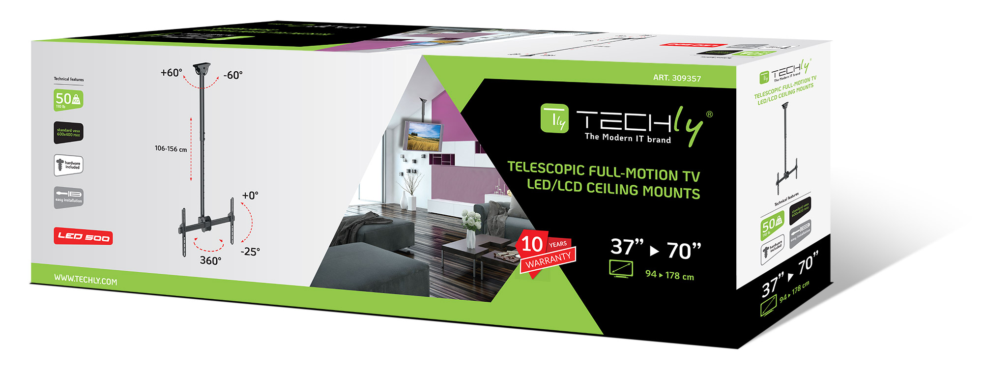 Supporto Telescopico Lungo a Soffitto per TV LED LCD 37-70'' - immagine 2