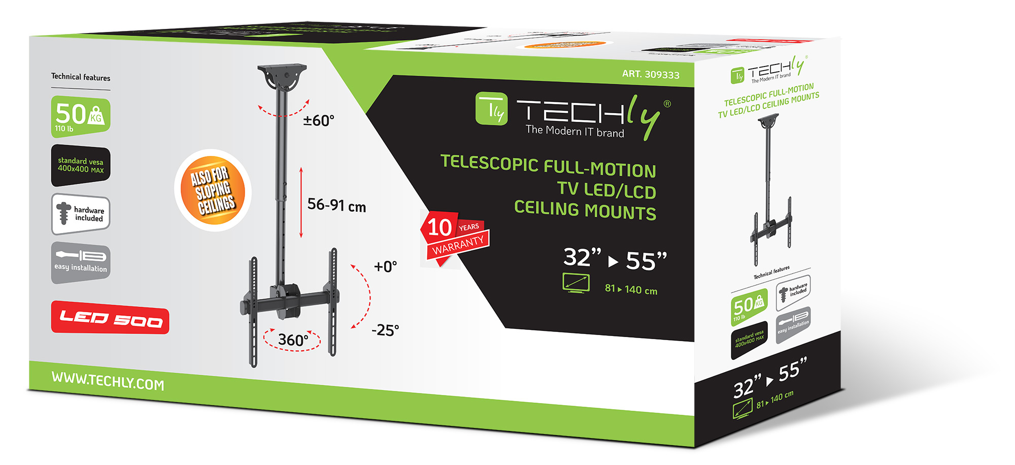 Supporto Telescopico Universale a Soffitto per TV LED LCD 32-55'' - immagine 2