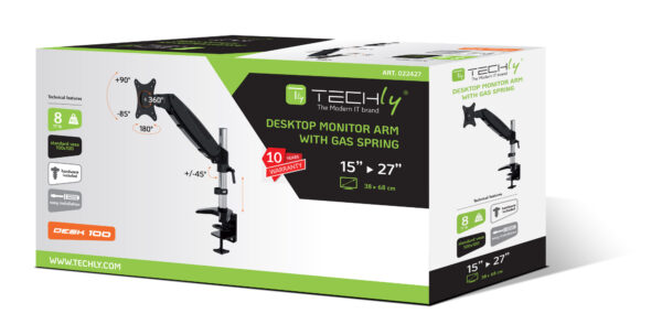 Supporto Tubolare a Gas da Scrivania per Monitor 15-27'' 360mm Nero - immagine 2
