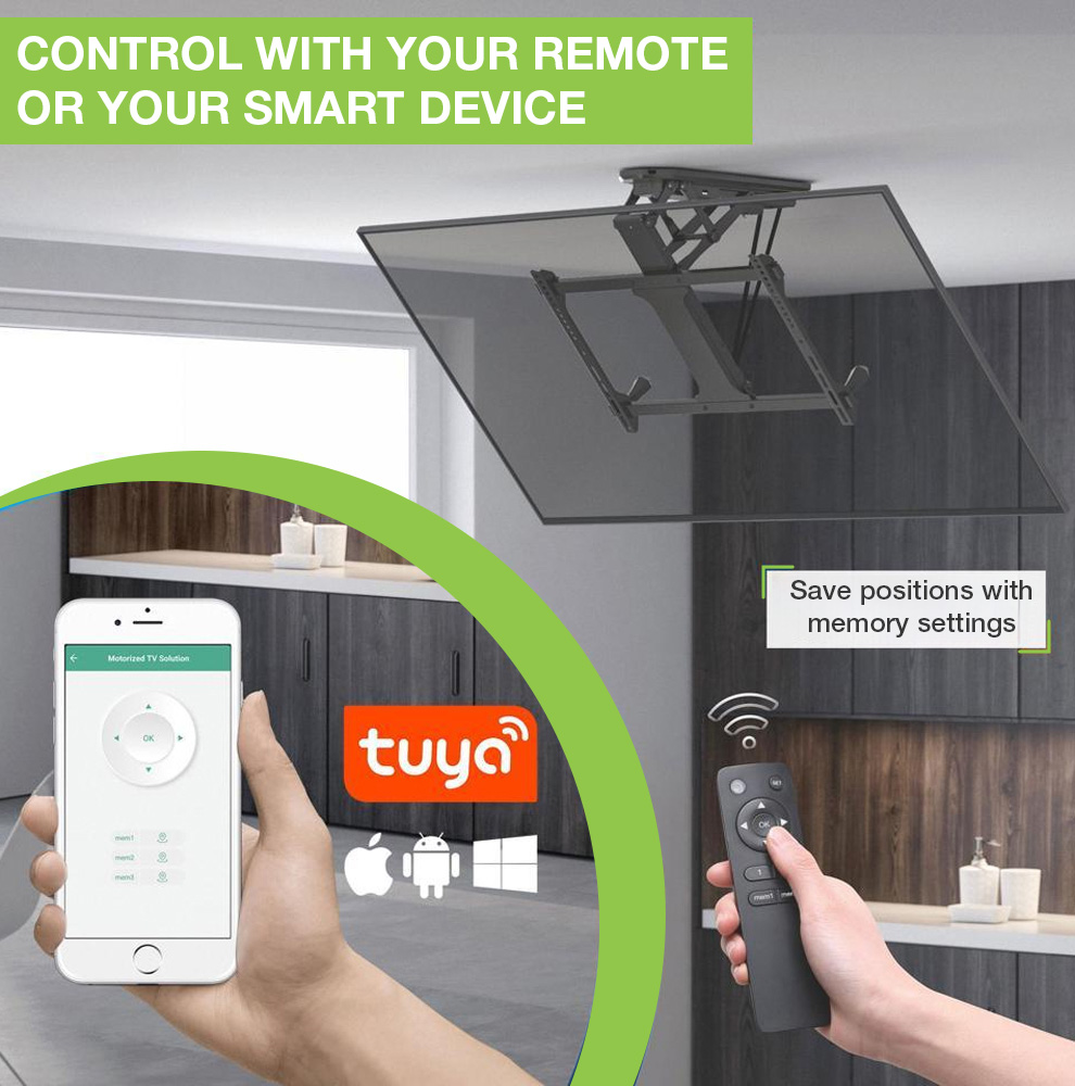 Supporto TV da Soffitto Inclinabile Motorizzato Integrazione Smart Home per TV da 32 a 70'' - immagine 6