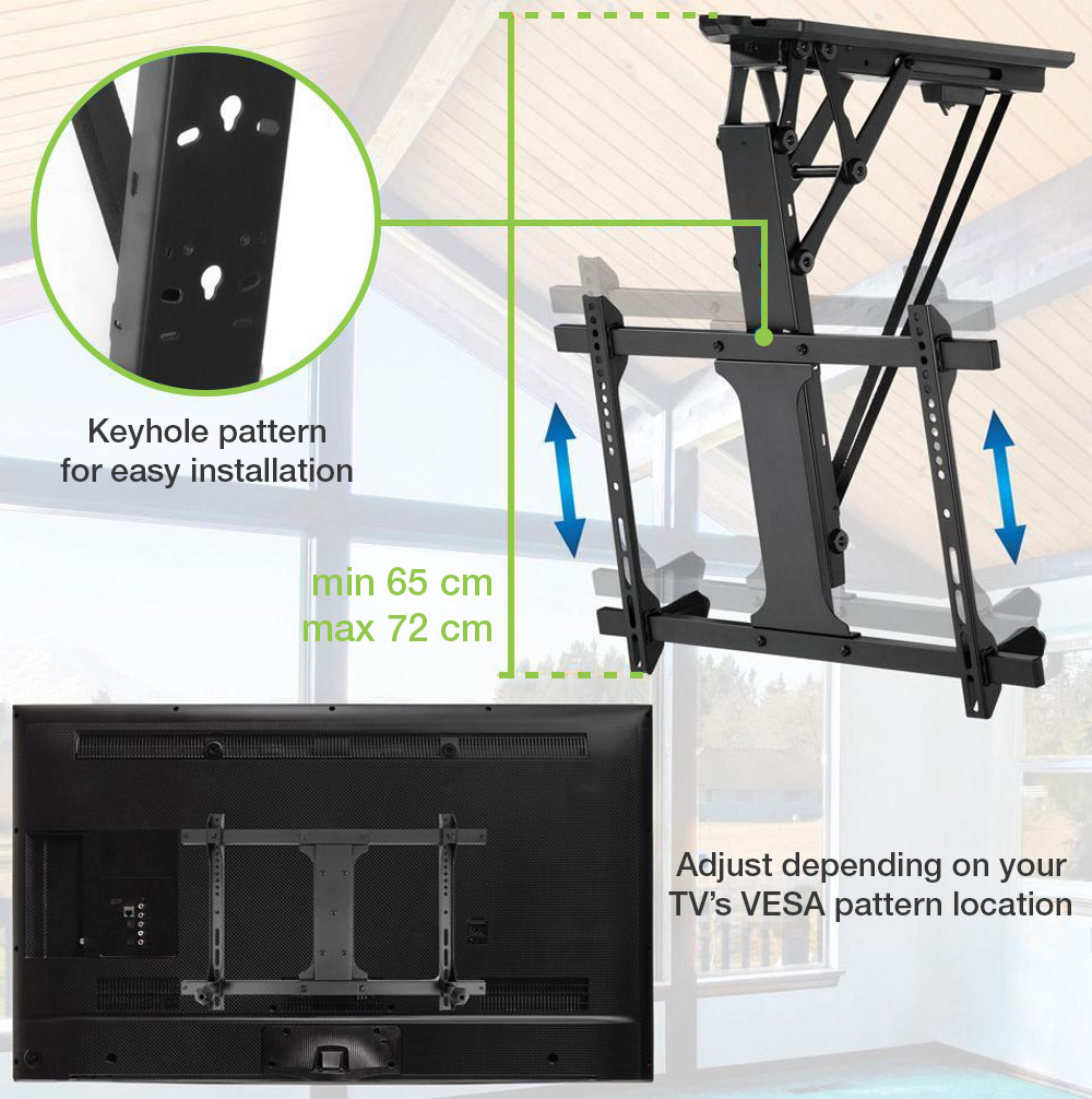 Supporto TV da Soffitto Inclinabile Motorizzato Integrazione Smart Home per TV da 32 a 70'' - immagine 5