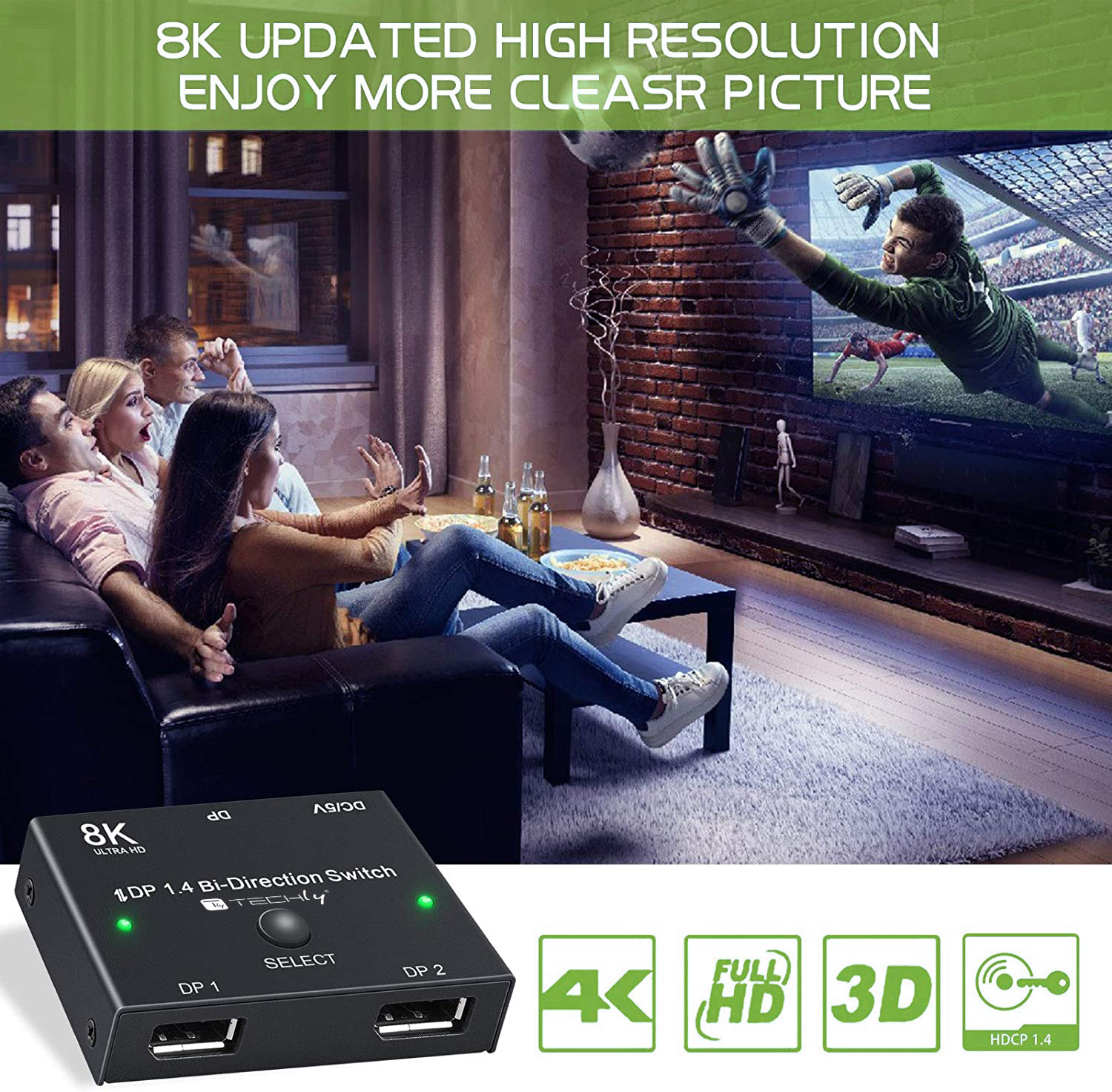 Switch Bidirezionale Convertitore Splitter DisplayPort 8K DP1.4 per Sorgenti Multiple e Display - immagine 6