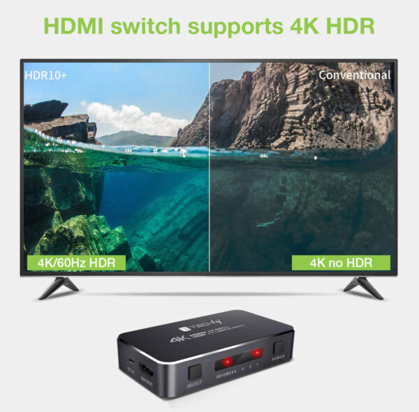 Switch HDMI 2.0b 3in 1out 4K HDR HDCP2.2 con Telecomando - immagine 9