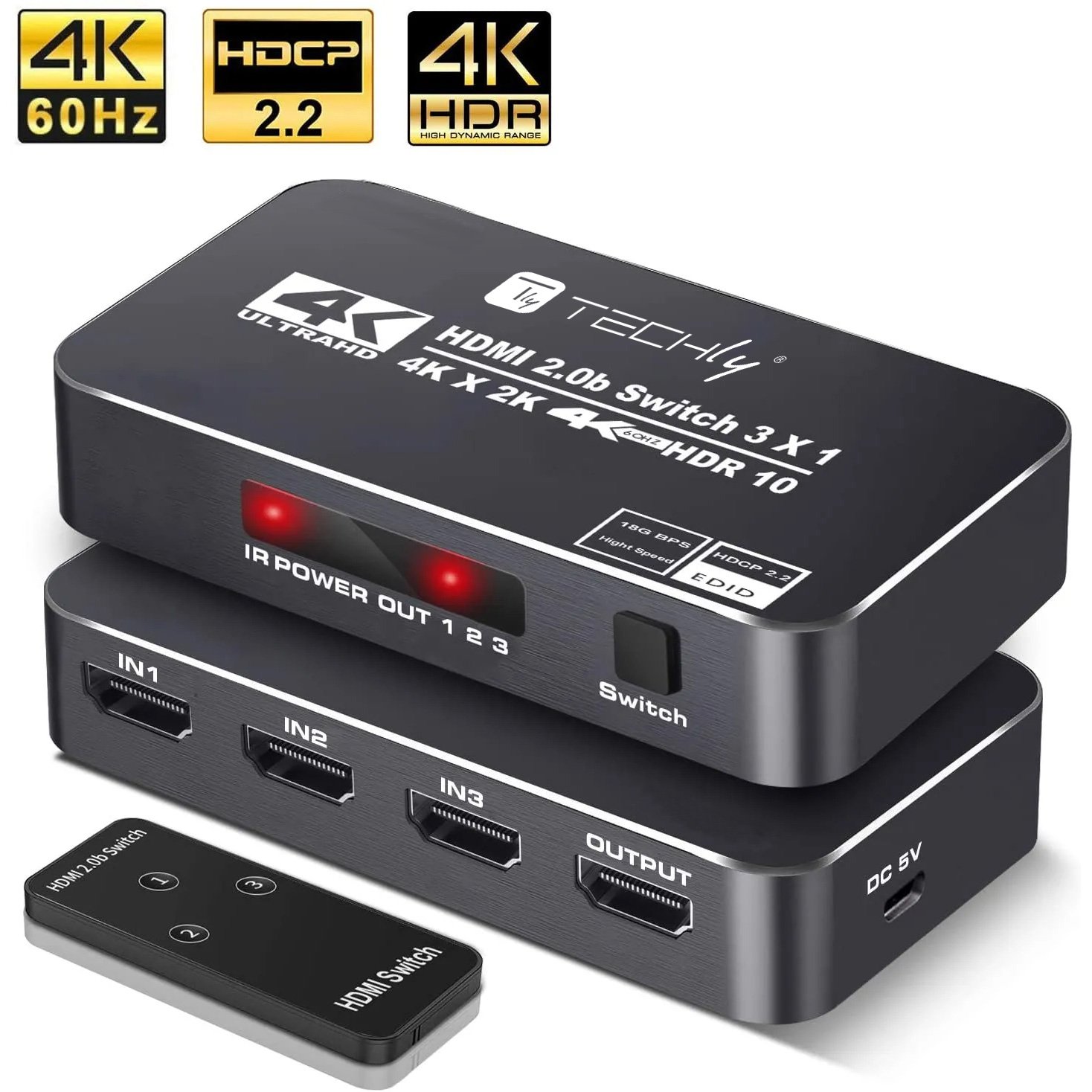 Switch HDMI 2.0b 3in 1out 4K HDR HDCP2.2 con Telecomando - immagine 5