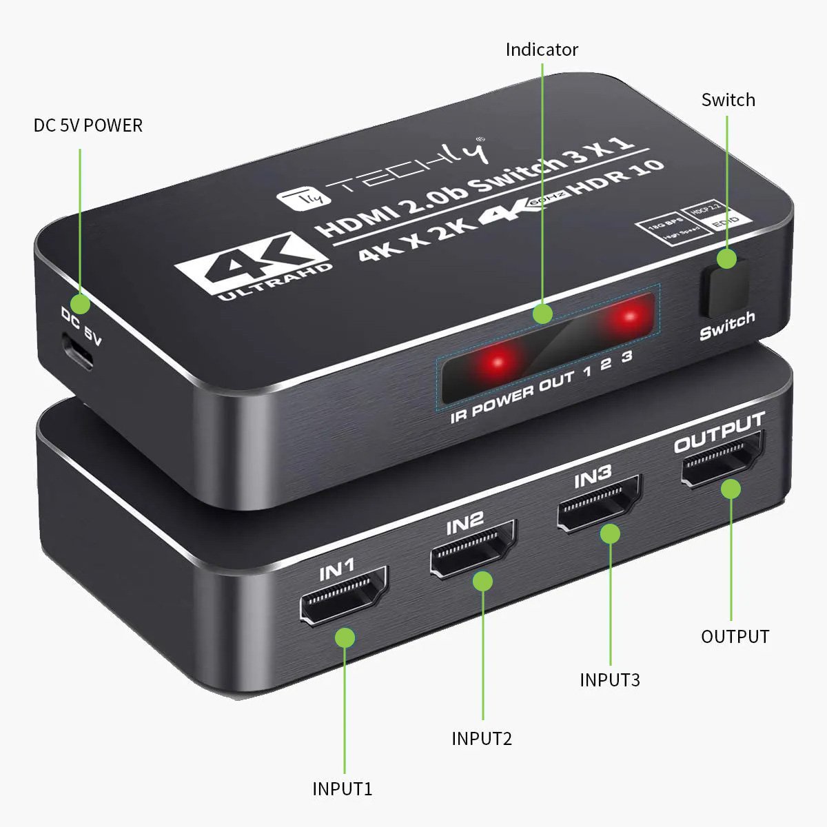 Switch HDMI 2.0b 3in 1out 4K HDR HDCP2.2 con Telecomando - immagine 3