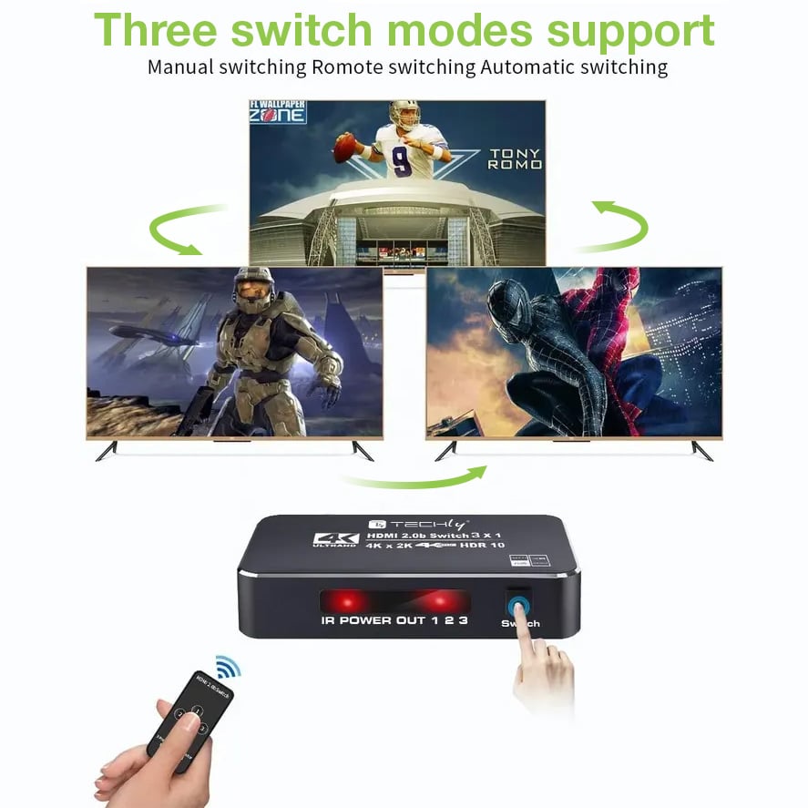 Switch HDMI 2.0b 3in 1out 4K HDR HDCP2.2 con Telecomando - immagine 4