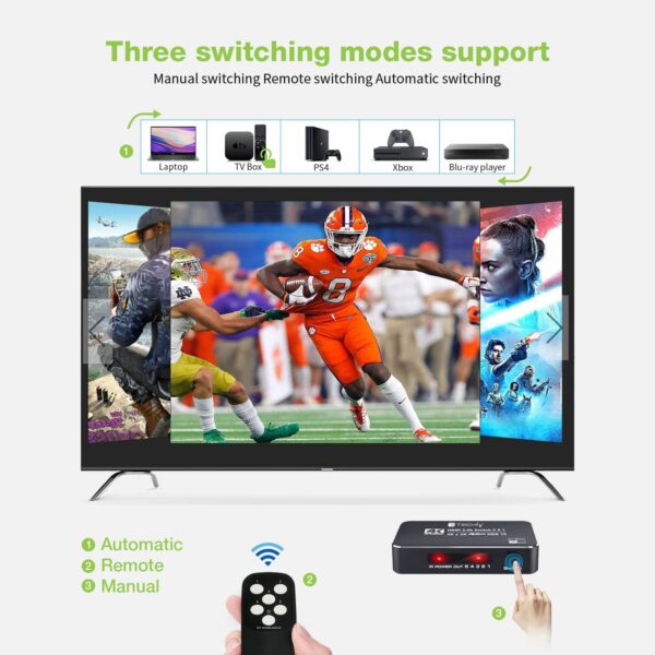 Switch HDMI 2.0b 5in 1out 4K HDR HDCP2.2 con Telecomando - immagine 4