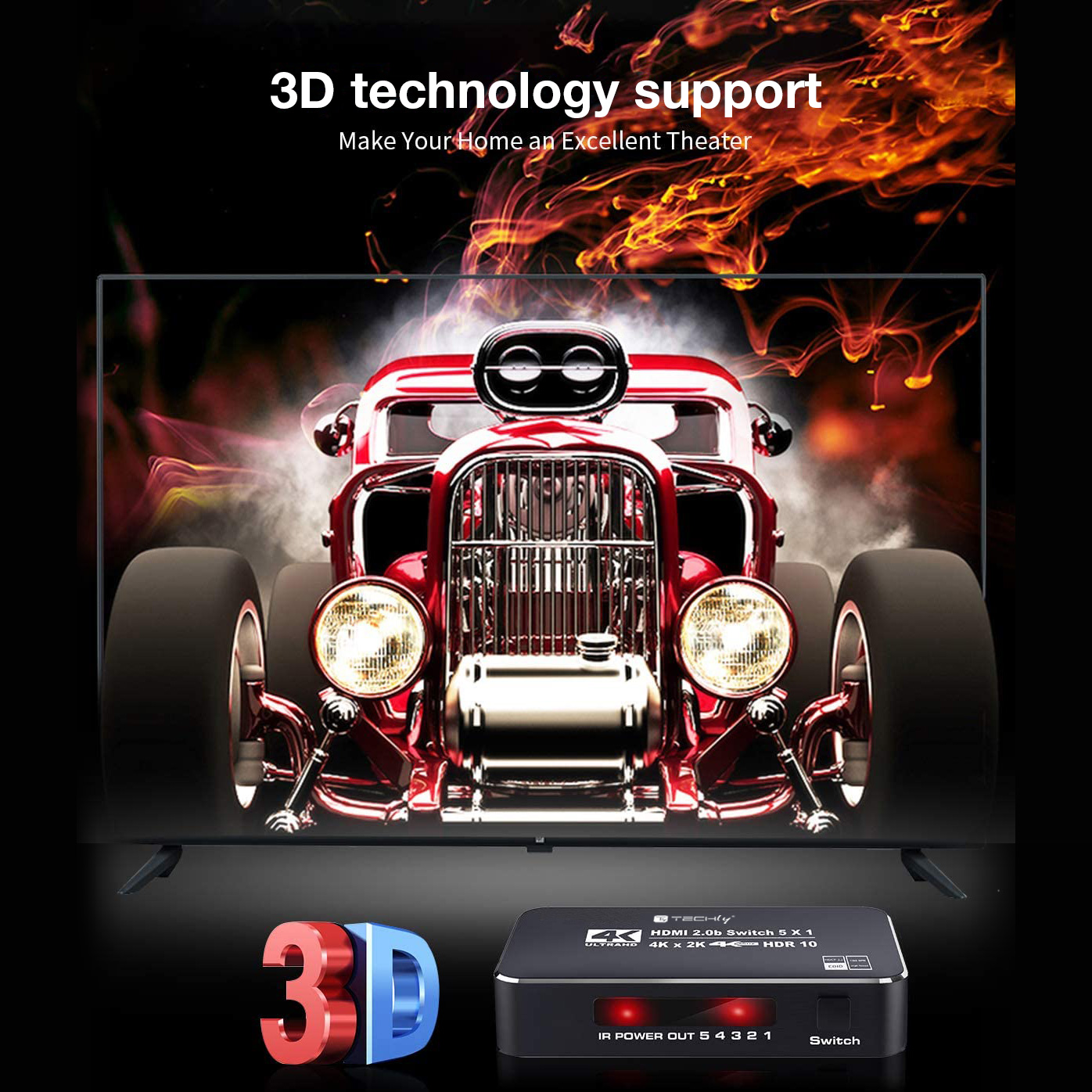 Switch HDMI 2.0b 5in 1out 4K HDR HDCP2.2 con Telecomando - immagine 7