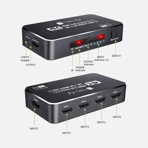 Switch HDMI 2.0b 5in 1out 4K HDR HDCP2.2 con Telecomando - immagine 3