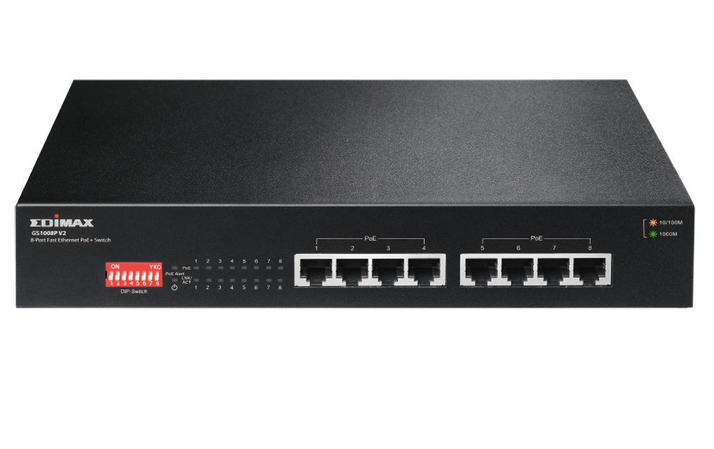 Switch Gigabit PoE+ 8 porte a Lungo Raggio con DIP Switch, GS-1008P V2