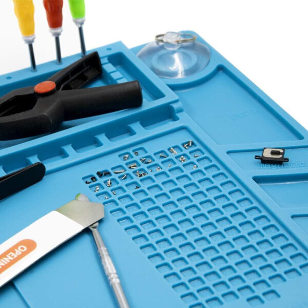 Tappeto da Saldatura e Riparazione Antistatico Antiscivolo Magnetico 45 x 30 cm in Silicone Blu - immagine 9