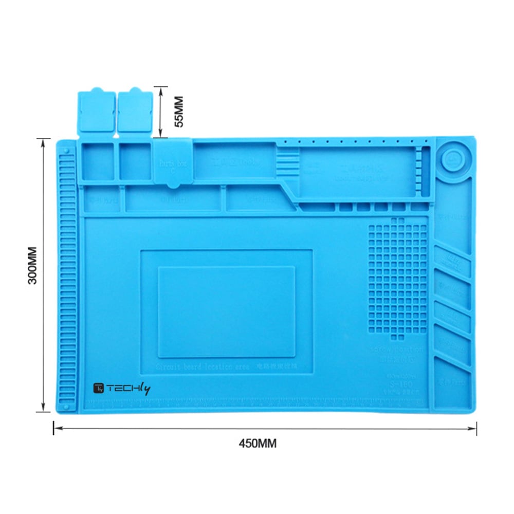 Tappeto da Saldatura e Riparazione Antistatico Antiscivolo Magnetico 45 x 30 cm in Silicone Blu - immagine 2