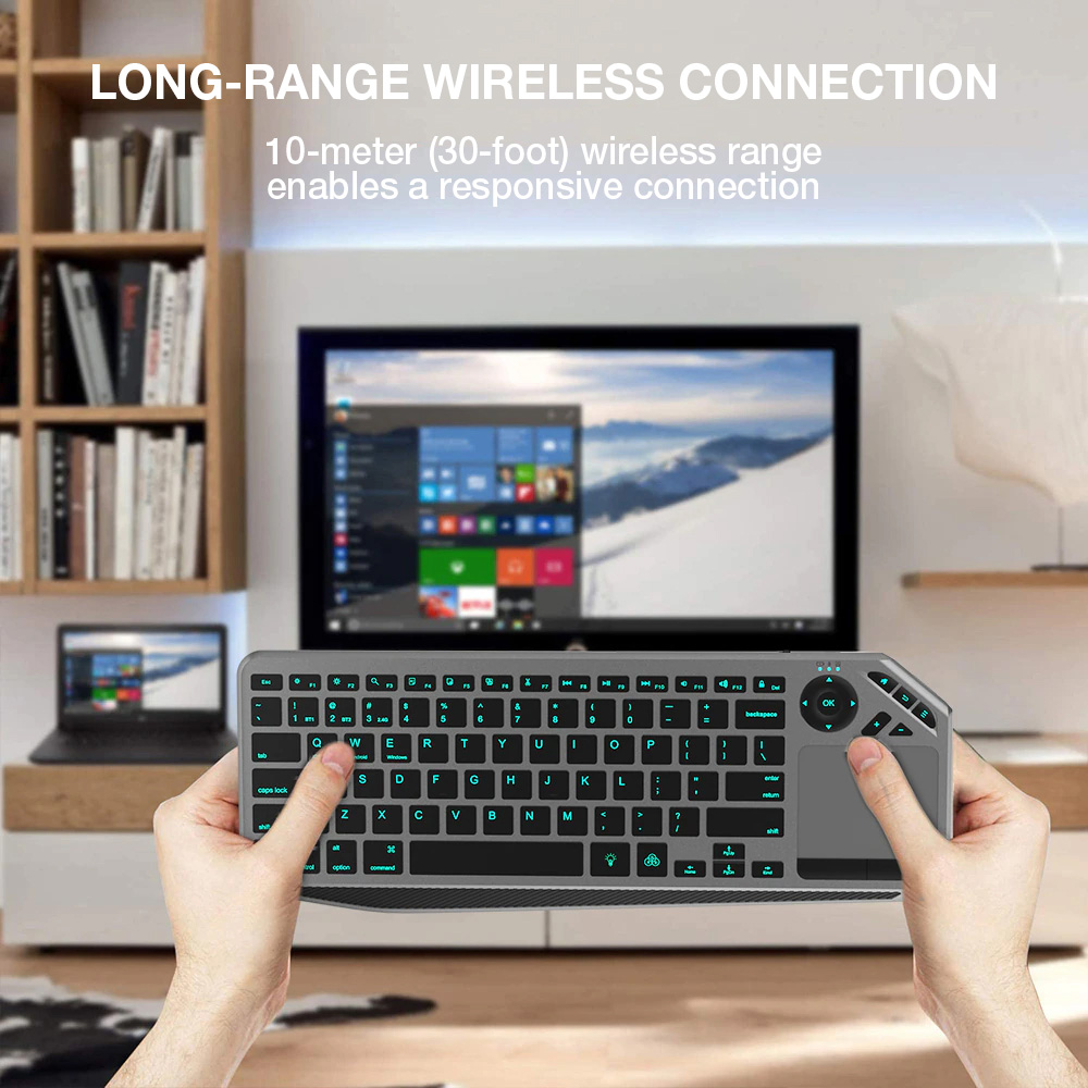 Tastiera Wireless Dual Mode Bluetooth & 2.4G per Smart TV Retroilluminata con Touchpad - immagine 7