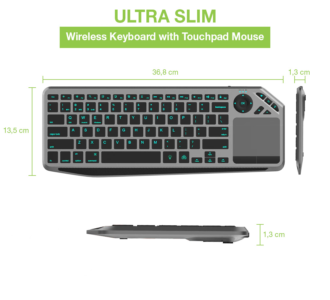 Tastiera Wireless Dual Mode Bluetooth & 2.4G per Smart TV Retroilluminata con Touchpad - immagine 4