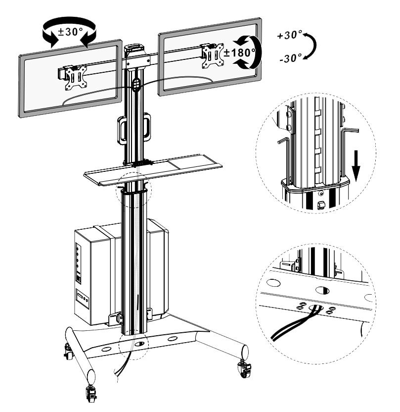 Trolley da Pavimento con Mensola e Porta PC per 2 TV LCD/LED/Plasma 13-32'' - immagine 4