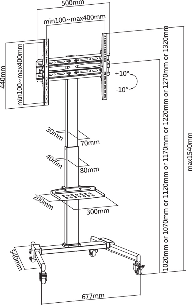 Trolley da Pavimento con Mensola per TV LCD/LED/Plasma 32-55'' - immagine 2
