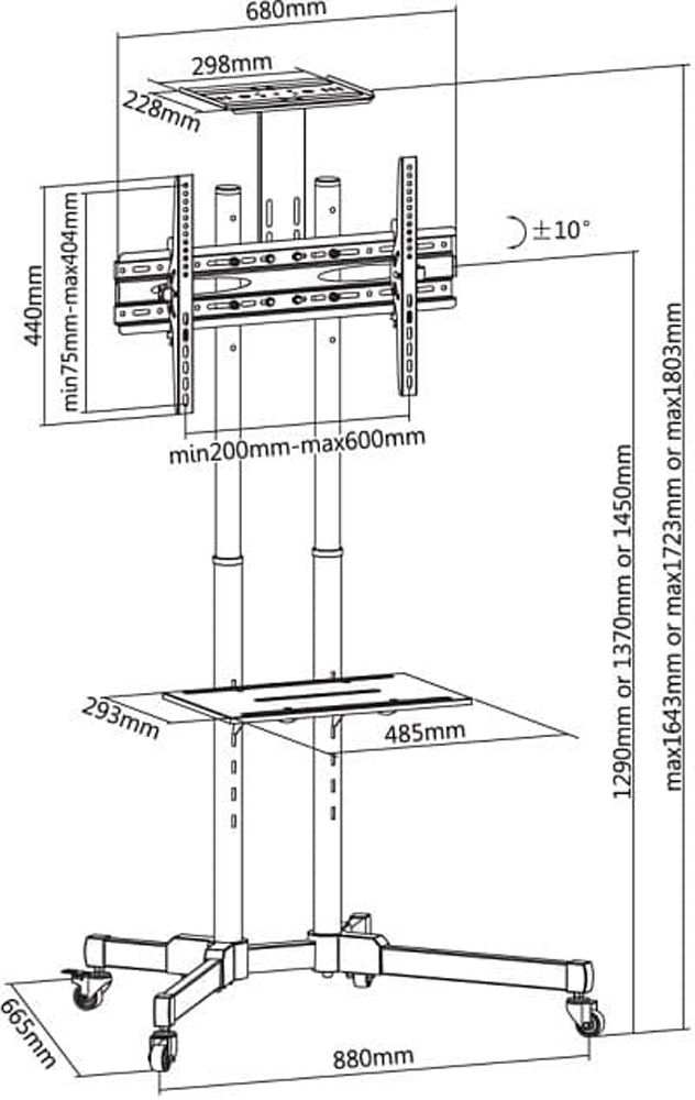 Trolley da Pavimento con Mensola per TV LCD/LED/Plasma 37-70'' - immagine 3