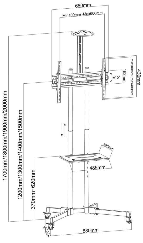 Trolley da Pavimento con Mensola per TV LCD/LED/Plasma 37-70'' - immagine 2