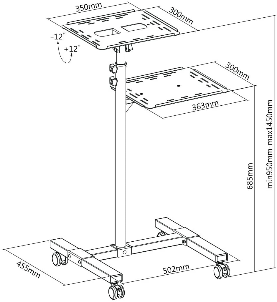 Carrello per Proiettore Notebook Regolabile con Mensola - immagine 3