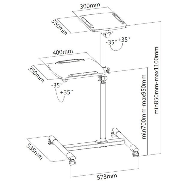 Carrello Supporto per Proiettore Beamer Notebook PC Ripiani Regolabili - immagine 3